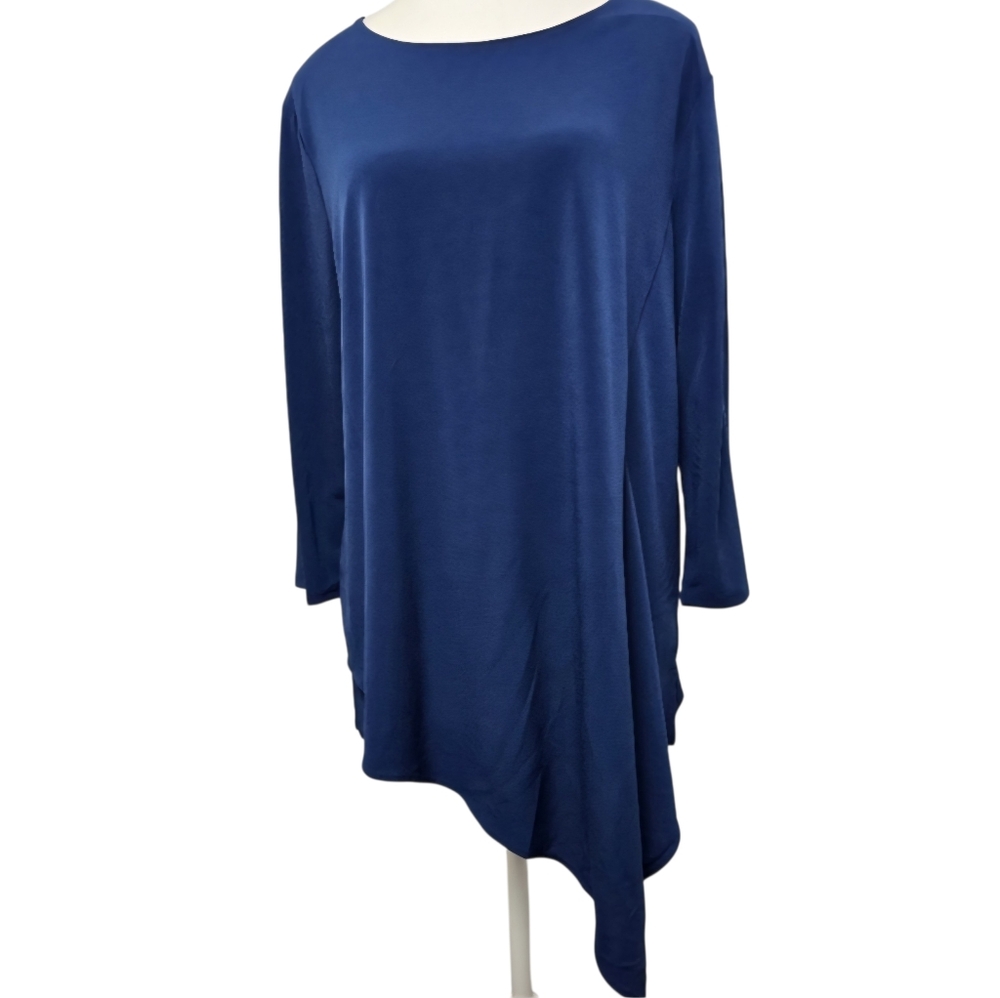 Chico’s The Ultimate Tee Navy Blue Asymmetrical 3/4 Sleeve Blouse Sz L